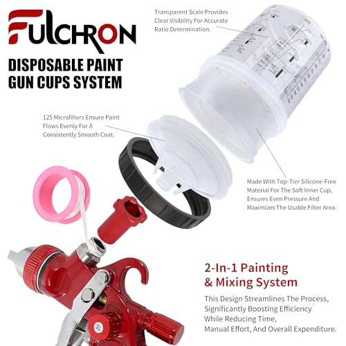 HVLP Paint Gun with 10 Disposable 600ML Paint Cups & 5 Nozzles - color: SCARLET