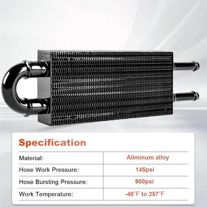 BARTOO Universal 5/16" Transmission Oil Cooler Kit, Aluminium alloy 2 Pass Tube and Fin Oil Cooler Kit (Black) - color: Black, size: 2 Pass