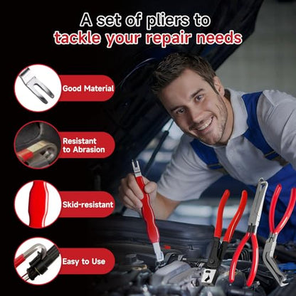 4Pcs Electrical Disconnect Pliers for Cars, Automotive Electrical Connector Separator Tools, Hose Clamp Pliers Terminal Removal Tool, Fuel Line Disconnect Tool - style: Red 4PCS