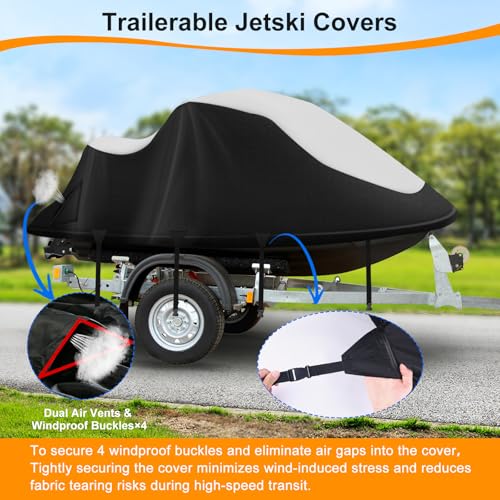 Jetski Cover 900D Waterproof for Yamaha Kawasaki,136IN-145IN 3 Seater PWC - color: Silver-900-D, size: 3XL-136"-145"