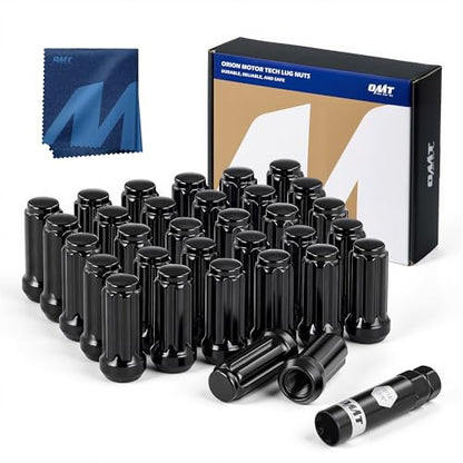 OMT M14x1.5 Lug Nuts with Cone Seat, 32pcs Lug Nuts Set with 1 Socket Key - color: Black, size: M14x1.5, style: 32Pcs Spline Tuner