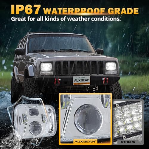 Auxbeam 8000LM 5x7 7x6 Headlights For Jeep XJ Cherokee Wrangler, Silver - color: Silver
