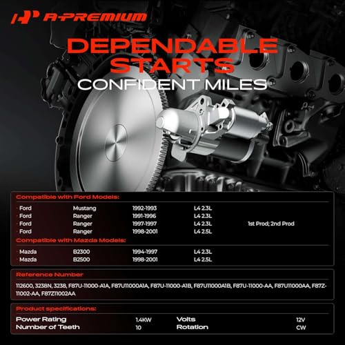 A-Premium Starter Motor, 12V 1.4KW 10 Teeth Clockwise