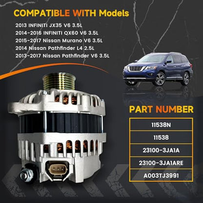 11538N Alternator 12V 150A Compatible with Infiniti 2014-2016 QX60 2013 - size: 2013--2016 Infiniti JX35 QX60