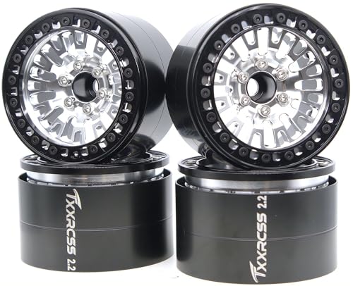 198g Super Heavy Duty 2.2 Beadlock Wheel Rims for 1/10 RC Crawle (Silver Black) - color: Silver Black