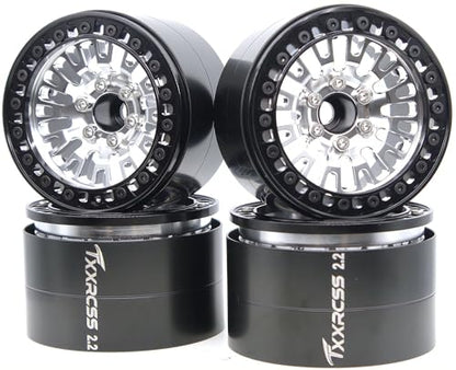 198g Super Heavy Duty 2.2 Beadlock Wheel Rims for 1/10 RC Crawle (Silver Black) - color: Silver Black