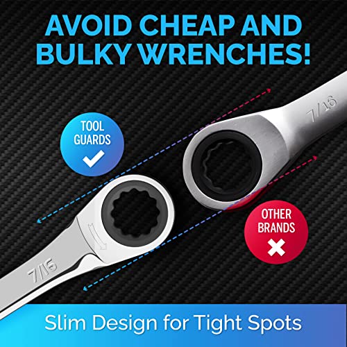 Ratcheting Wrench - Slim Profile - Ratchet Wrench, 7/16" Wrench - size: 7/16"