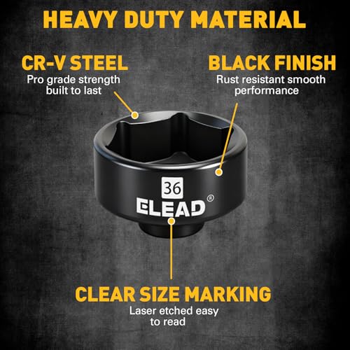 ELEAD 36 mm Oil Filter Socket Wrench, 3/8'' Drive 6-Point Oil-Filter Removal Tool, Metric Oil Filter Wrenches, Low Profile Design for Easy Removal, Chrome Vanadium Steel Oil-Change Tool - style: 36mm
