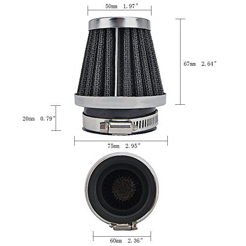 MUYI 2 Pack 60mm Motorcycle Air Filters Round Tapered Clamp-on Pod - size: 2.36 inches