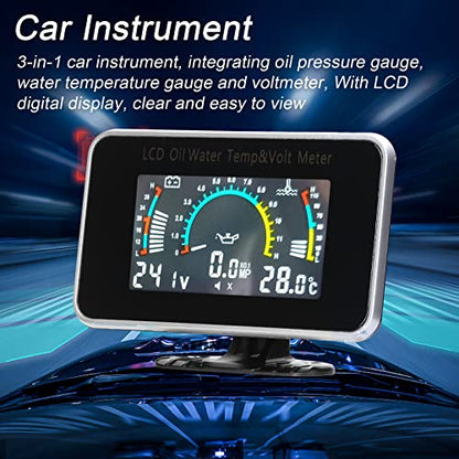 3-in-1 Car LCD Meter Digital Oil Pressure Voltage Water Temperature Gauge Universal Instrument 9-36V for Car Truck SUV RV