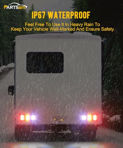 Partsam 2x LED Triple Tail Lights 45 LEDs, Rectangle Vertical Horizontal Mount LED Trailer Truck Camper RV Stop Turn Tail Lights Backup Reverse Taillights w Gasket White Base Amber/Red/Clear Lens 12V - color: White Base