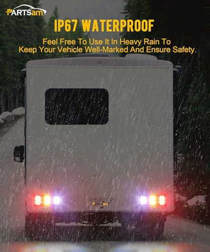 Partsam 2x LED Triple Tail Lights 45 LEDs, Rectangle Vertical Horizontal Mount LED Trailer Truck Camper RV Stop Turn Tail Lights Backup Reverse Taillights w Gasket White Base Amber/Red/Clear Lens 12V - color: White Base