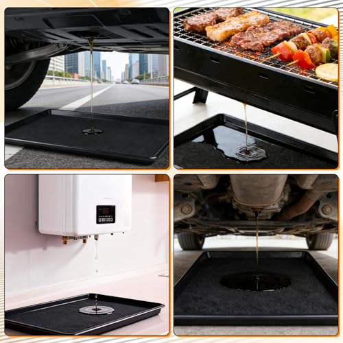 Oil Drain Pan,35" x 24" Large Oil Drip Tray for Under Car with No Splatter Pad, Leak-Proof Garage to Keep Floor Clean, Reusable Automotive Fluid Change Tray (2 PCS) - size: 2 PCS