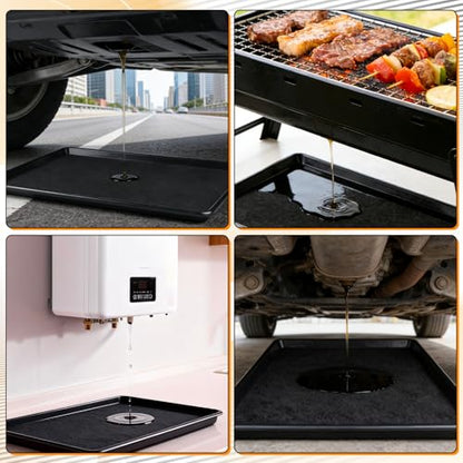 Oil Drain Pan,35" x 24" Large Oil Drip Tray for Under Car with No Splatter Pad, Leak-Proof Garage to Keep Floor Clean, Reusable Automotive Fluid Change Tray (2 PCS) - size: 2 PCS