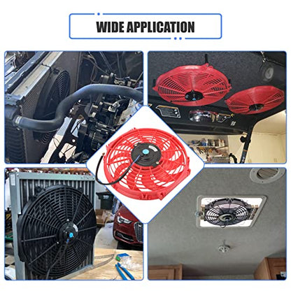 12 Inch Slim Fan Push Pull Electric Radiator Cooling Fan, Red - color: Red, size: 12'’