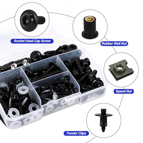 Motorcycle Fairing Bolt Kit 210Pcs, 304 Stainless Steel M5 M6 Black