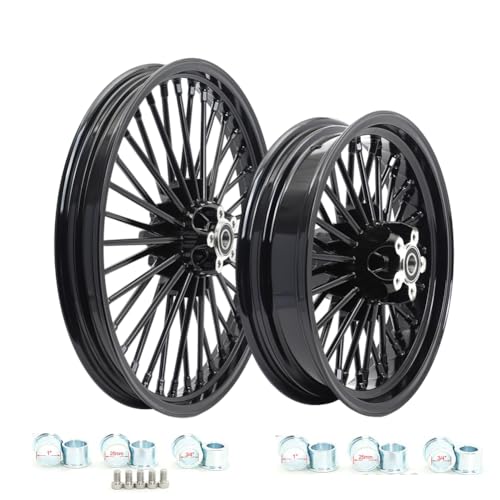 TOFR 21x2.15 16x3.0 Fat Spoke Wheels Black For Harley Dyna FXD FXDB 00-05 - color: Gloss Black, size: Front:21x2.15 Rear:16x3.0