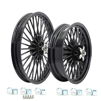 TOFR 21x2.15 16x3.0 Fat Spoke Wheels Black For Harley Dyna FXD FXDB 00-05 - color: Gloss Black, size: Front:21x2.15 Rear:16x3.0