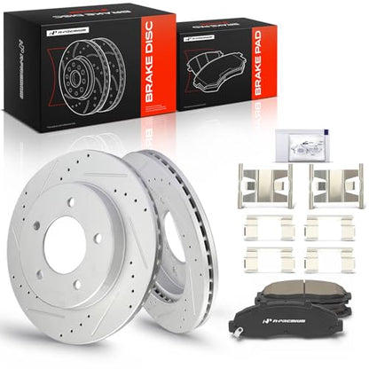 A-Premium 12.13 inch (308mm) Front Brake Rotors & Ceramic Pads Kit, 6-Pack - style: 1997-2003 4WD(Drilled & Slotted)