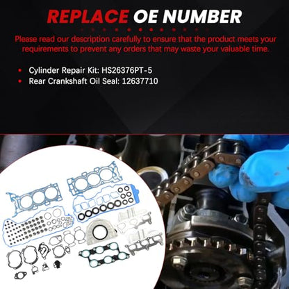 Full Gasket Set 3.6L Fit for 2009-2016 Enclave Traverse Acadia for 2009-2010 Outlook Car Engine Part Replace HS26376PT-5 12637710 with Oil Seal