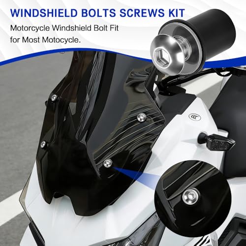 10PCS Motorcycle Windshield Bolts Screws Kit, Windshield Bolt, Windscreen Body Mounting Bolts Nuts Washers with Wrench, Aluminum Alloy Motorbike Windscreen Body Fasteners for Cars (Silver) - color: Silver