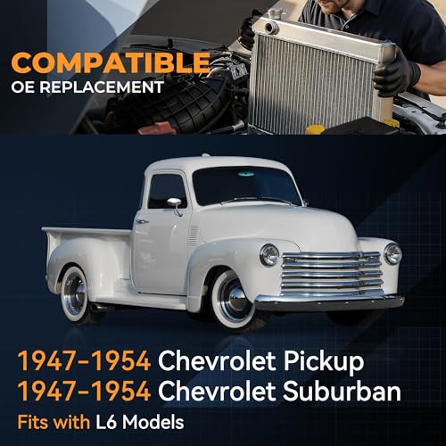 Auto Dynasty Full Aluminum Radiator Compatible with 1947-1954 Chevy Pickup Suburban L6 3-Row Cooling Radiator - style: 47-54 Chevy Pickup Suburban L6