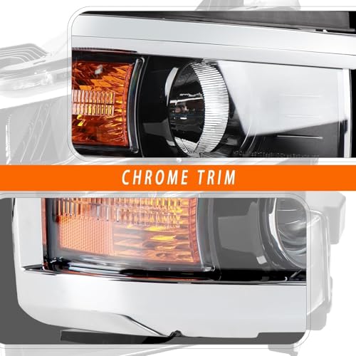 Headlights Assembly Compatible with 2015-2019 Chevy Silverado 2500HD - size: Chrome Right Side