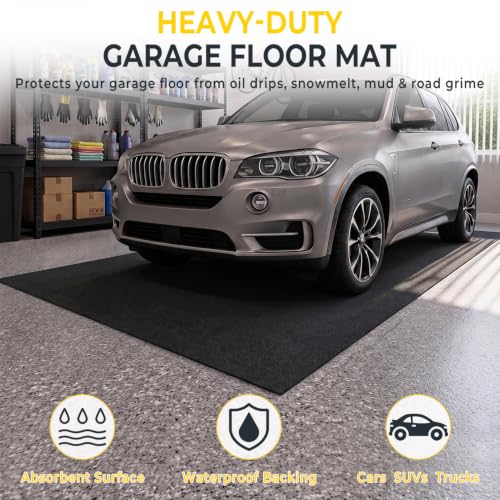 20' x 7'4" Garage Floor Mats - All-Weather Garage Floor Mats for Under Car, Absorbent Oil Spill Mat, Anti-Slip Garage Carpet, Reusable Garage Mats with Waterproof Backing, Garage Car Mat & Floor Rug - size: 7'4" x 20' (Rectangular)
