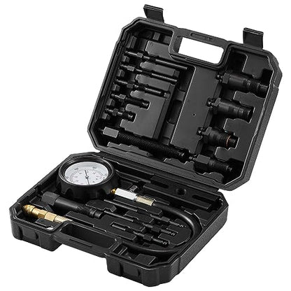 VEVOR Diesel Engine Compression Tester, 18 pcs Cylinder Pressure Test Tool Kit, with 0-1000 psi Gauge and Adapters, Diesel Injector Tester Check Cylinders in Diesel Trucks, Tractors, Equipment