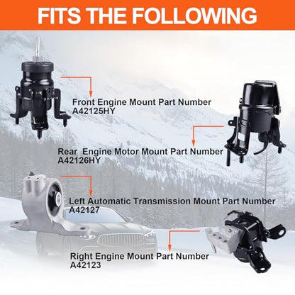 Engine Motor Mount Compatible with Toyota Camry 18-23/ Avalon 19-22 L4 2.5L,Lexus ES300H 19-25 L4 2.5L, Replacement for A42125HY A42126HY A42123 A42127,Set of 4 - size: Camry 2.5L 18-23