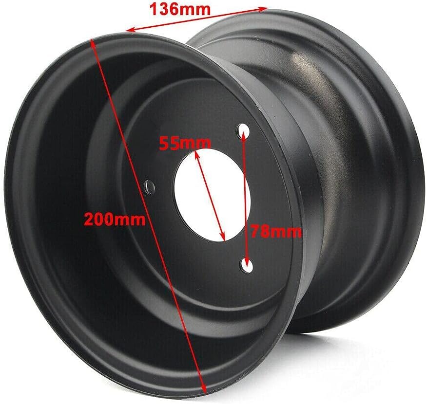 CNCEST 7" ATV Wheel Rim 3 Lug For 125CC 16x8-7 Tire ATV Quad Go Kart Taotao Coolster, 3 Holes 3.1" Hole Distance Tire Rim Parts Wheel Rim Tire, Black