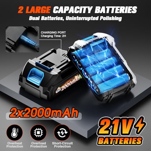 Cordless Car Buffer Polisher, 8-Speed, 2*21V 2000mAh Batteries - color: Blue