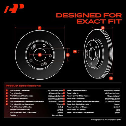A-Premium Front Vented and Rear Solid Brake Rotors and Ceramic Pads Kit - style: 2015-2017