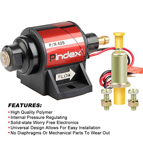 Pindex Universal 12v 2-3.5psi Electric Fuel Pump 28 GPH Gasoline Fuel Transfer Pump for 4v 6v Carburetor - color: Red 42S 2-3.5psi