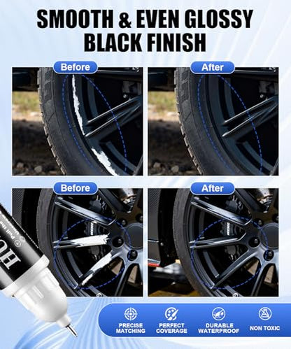 Amiss Full Matte Black Rim Repair Kit, Wheel Paint and Rim Paint Touch Up Pen for Curb Rash, Universal Alloy Wheel Scratch Repair for Scratches and Scuffs, Car Accessories (Full Matte Black) - color: Full Matte Black