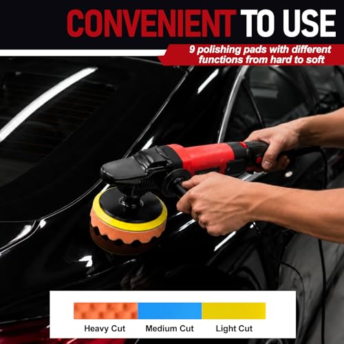 AOBEN Car Buffer Polisher,Rotary polisher,1600W Car Polisher Waxer with 6 Variable Speed,4 Polishing Pads,Detachable Handle for Car Polishing and Waxing - size: AT3501-D1