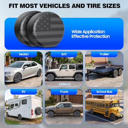 Moonet PVC Leather Tire Cover,Black 4-Pack, Universal Fit 27-29" - color: Gray Flag 4 Pack, size: M for Tire Diameter 27-29inch