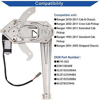 Obaee Window Regulator with Motor Front Right Passenger Side, OE 741-832 - size: Front Right Passenger Side