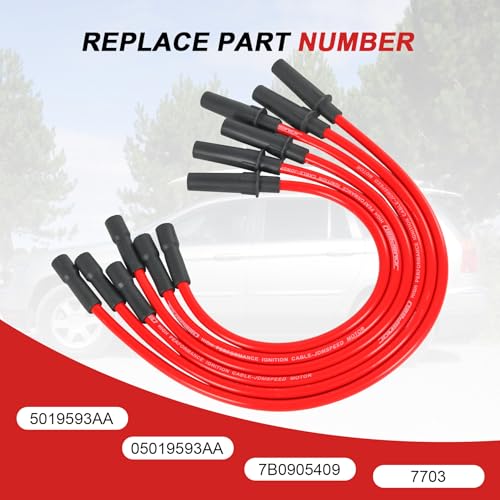 Spark Plug Wire 10.2mm 5019593AA Red Replacement for Dodge Grand Caravan