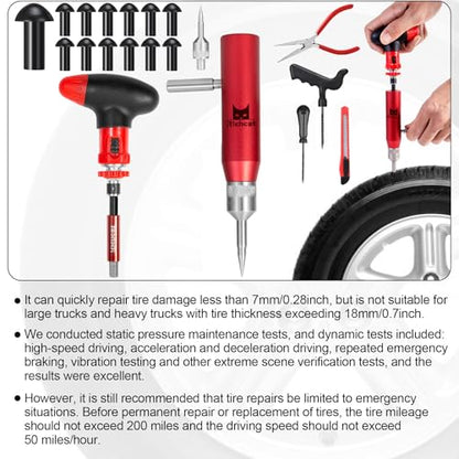 Richcat Tubeless Tire Puncture Repair Kit with Mushroom Plug, Repairs punctures and Flat Tires for Motorcycles, Cars, Trucks, ATVs and Tractors - size: 12pcs Mini Plug Kit