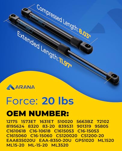 ARANA C16-10618 12 inch 20lb Gas Struts for Weatherguard Tool Box, 2Pcs - size: 12IN 20LB