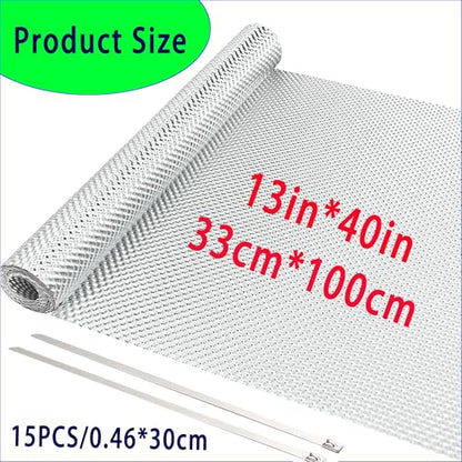 13" x 40" Embossed Exhaust Heat Shield Automotive, Aluminum Exhaust Heat Wrap with 15 Pcs Cable Metal Zip Ties, Exhaust Wrap Heat Barrier Shield for Automotive & Motorcycle Exhaust pipes - size: 1PCS