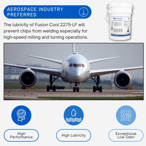 Machining Fluid with Low Foam by Fusion Chemical | Fusion Cool 2275 LF | General Purpose Coolant with Exceptional Low Odor, High-Lubricity | Semi-Synthetic | Microemulsion (5 Gallon Pail) - size: 5 Gallon