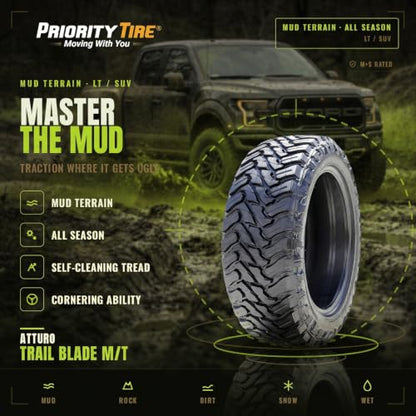 ATTURO Trail Blade M/T Mud Terrain Tire, 35x12.50R22LT 117Q - size: 35X12.50R22