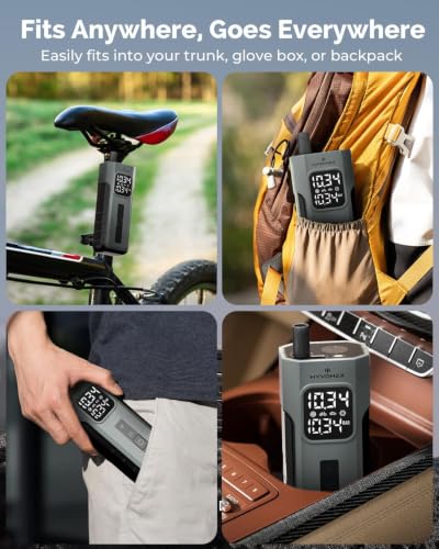 HYVOHEX Mini Bike Tire Pump,150PSI Electric Bicycle Pump with Digital Gauge - color: Grey