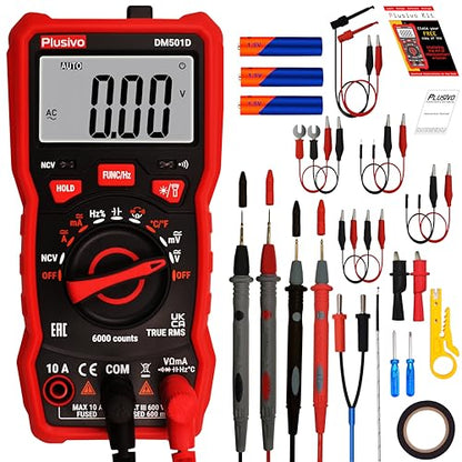 Multimeter 6000 Counts Digital Multimeter Auto Ranging TRMS AC DC Voltmeter Ohm Volt Amp NCV Diode Tester; Measures Voltage Current Resistance Temperature Frequency Buzzer with Test Leads, Probes