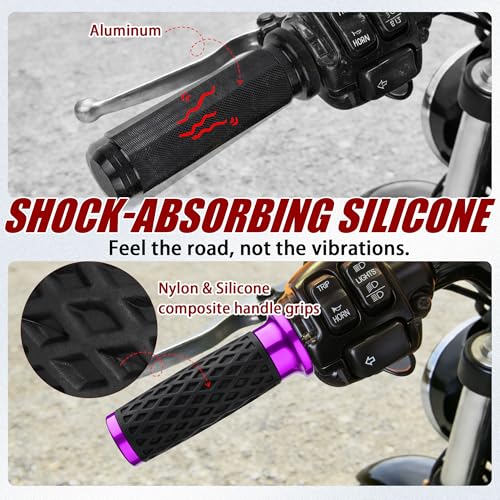 Purple 1" Silicone Cable Throttle Grips with End Cap for Harley - color: Purple