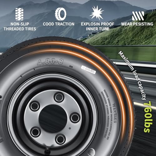 GarveeTech 2-Pack Trailer Tire On Rim 4.80-8 480-8 4.80x8 Trailer Tires and 5 Lug on 4.5 in PCD 8 in Wheels 6PR Black - size: 4.80-8