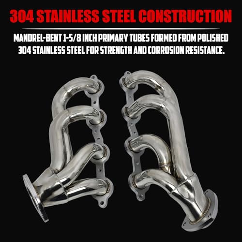 Exhaust Headers 2002–2013 Silverado Sierra Suburban Tahoe Yukon Escalade 4.8L 5.3L 6.0L 6.2L V8 LS Style Engines 304 Stainless Steel Right Side Beveled Flange - size: Bolt On Headers 02-13 Silverado Sierra Tahoe