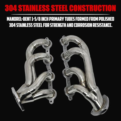 Exhaust Headers 2002–2013 Silverado Sierra Suburban Tahoe Yukon Escalade 4.8L 5.3L 6.0L 6.2L V8 LS Style Engines 304 Stainless Steel Right Side Beveled Flange - size: Bolt On Headers 02-13 Silverado Sierra Tahoe